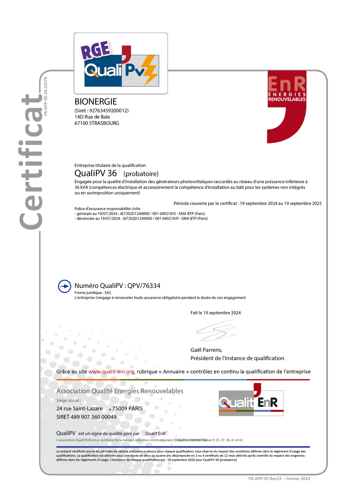 Certificat RGE Bionergie